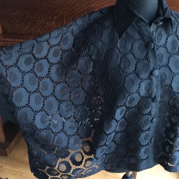 NWT Andrea Jovine Sheer, Linen collared Blouse - Picture 3 of 9